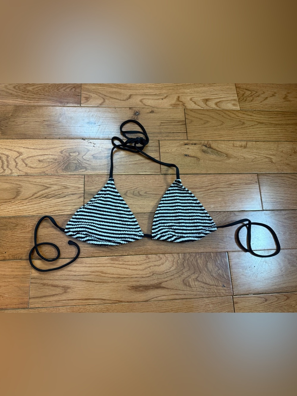 Aerie Striped Crinkle Triangle String Bikini Top
